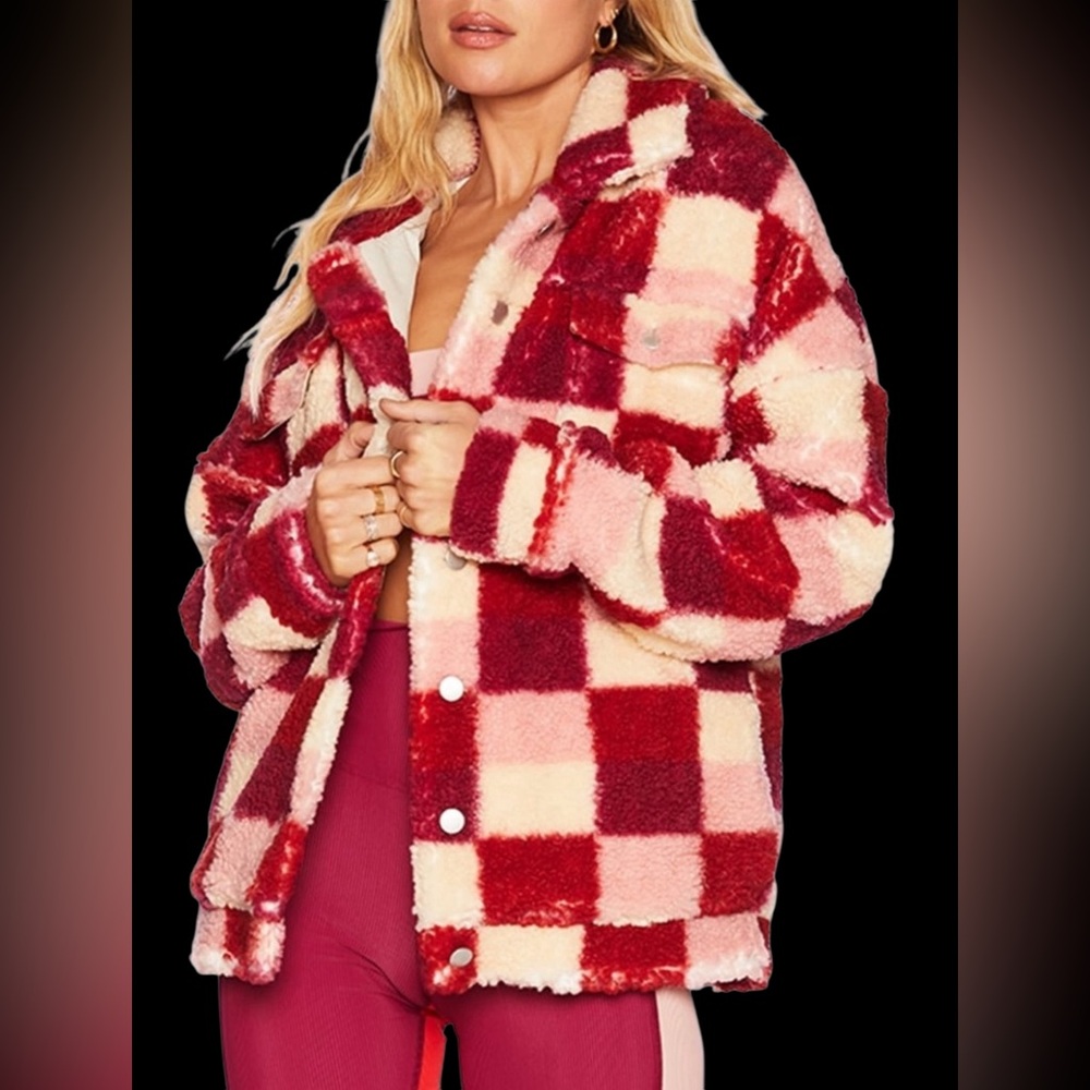 BEACH RIOT Laurie jacket in Sangria Check print. Size Women’s Medium